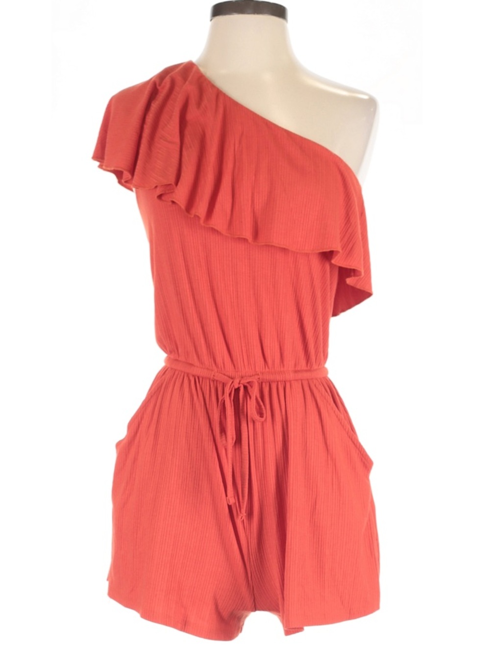 BILLABONG One-Shoulder Coral Romper with Ruffle
